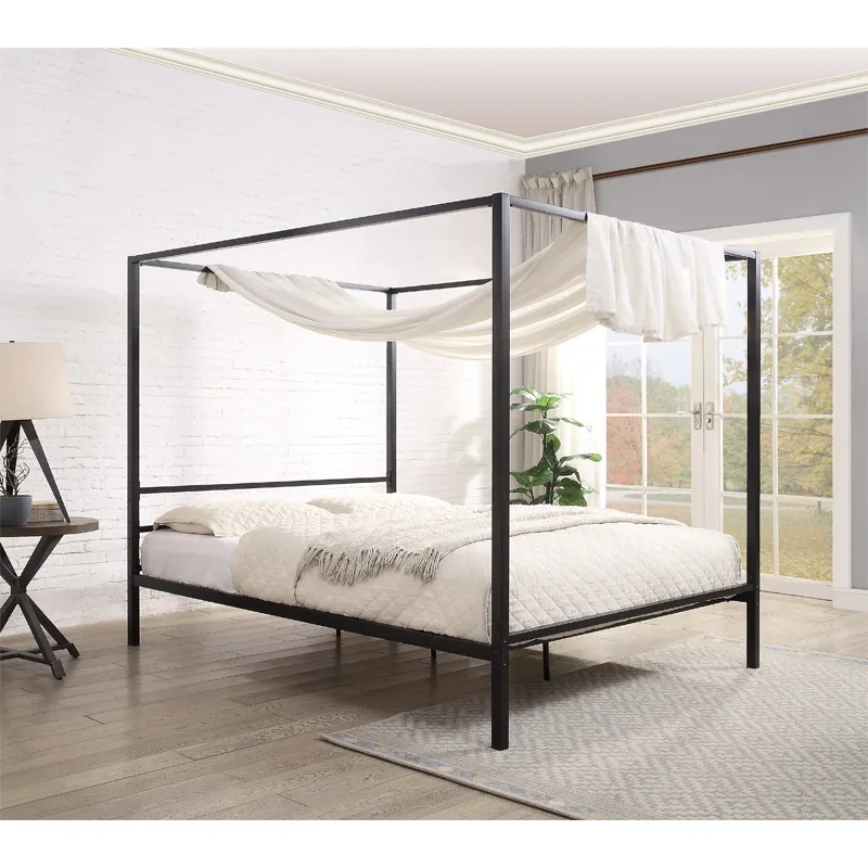 Canopy Bed offering Draped Fabric Canopy and Linear Design
