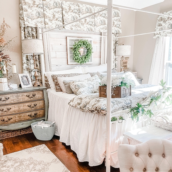Canopy Bed White Metal Toile Bedding Ruffled Bed Linens