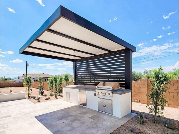 Cantilever Pergola for Minimalist Backyard Cooking Station