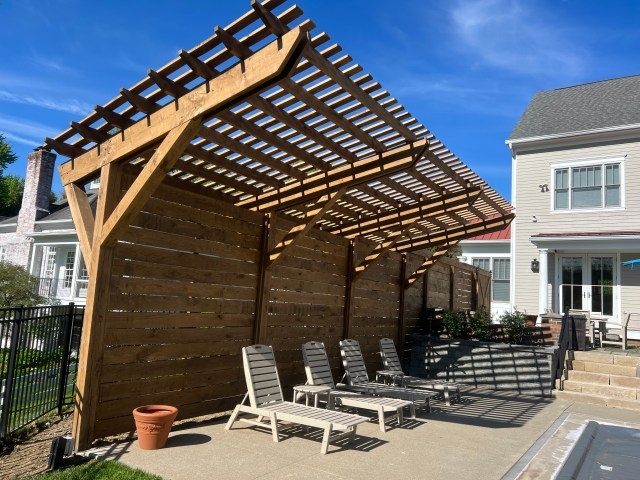 Cantilever Pergola with Postless Overhang and Privacy Walls