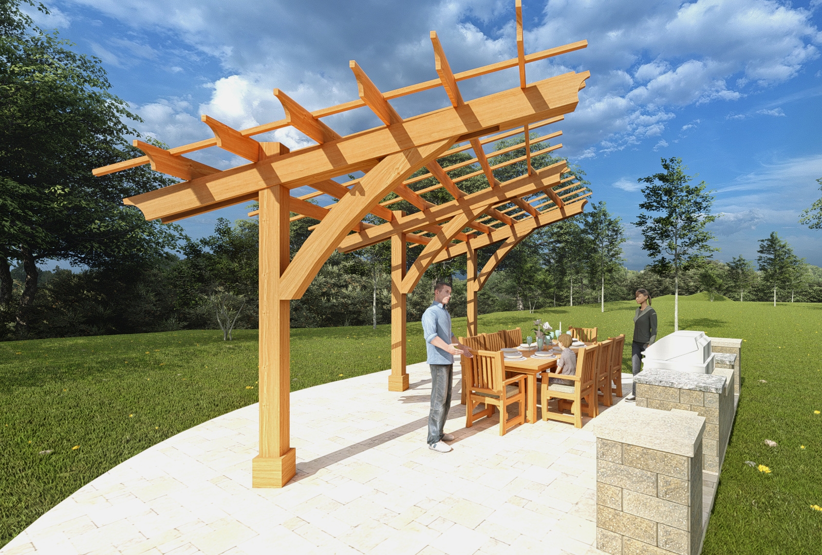 Cantilevered Pergola featuring Decorative Tails & Heavy Timber