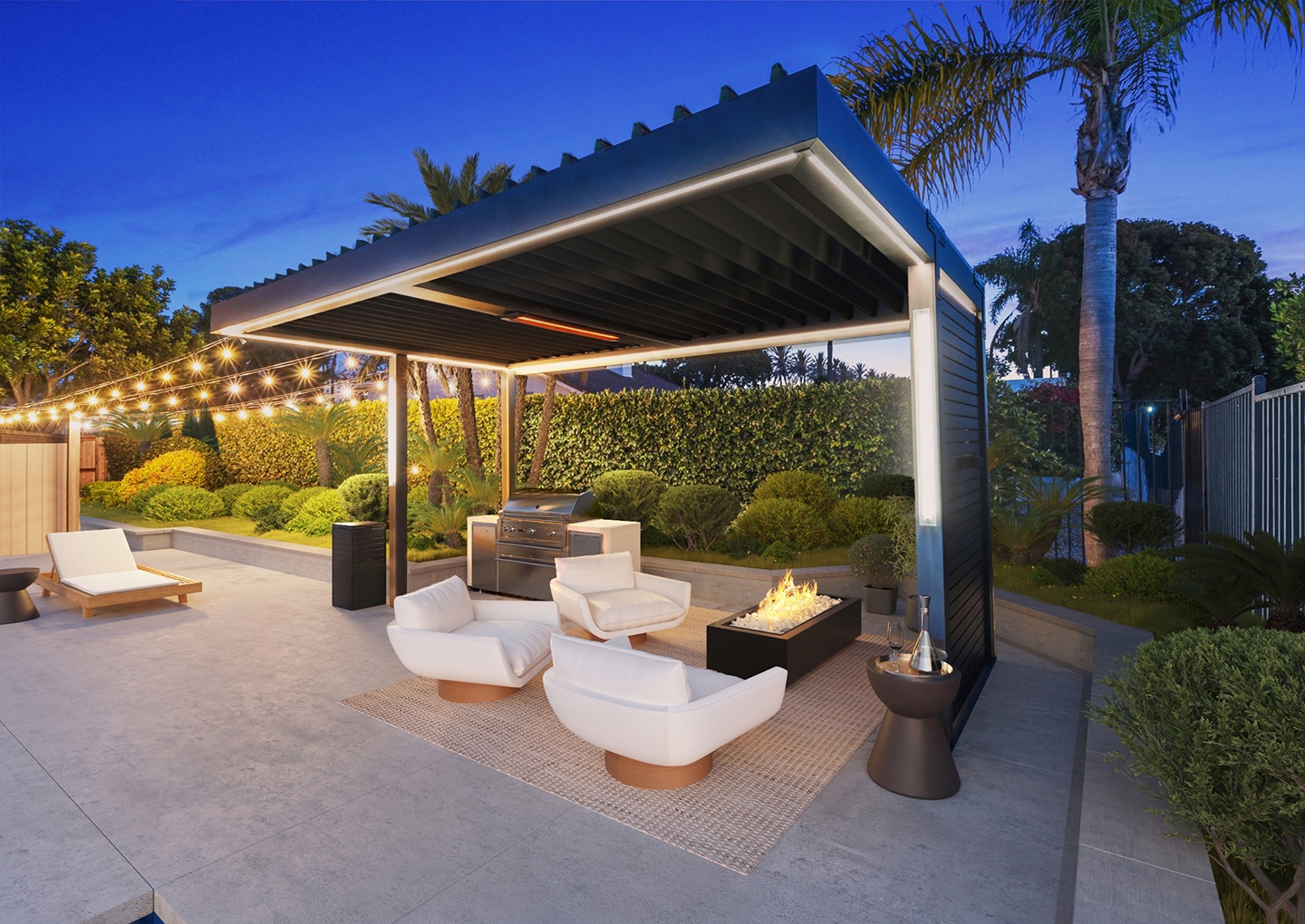 Cantilevered Pergola incorporates Adjustable Louvers and LED