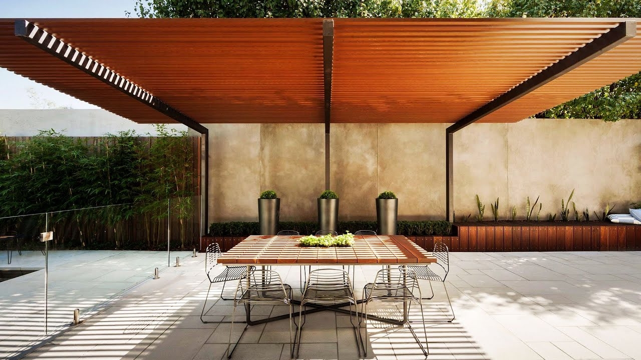 Cantilevered Pergola uses Linear Shadows and Slatted Roof