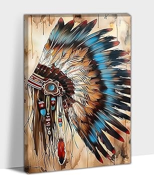 Canvas Wall Art: Blue Feather Headdress Tribal Decor