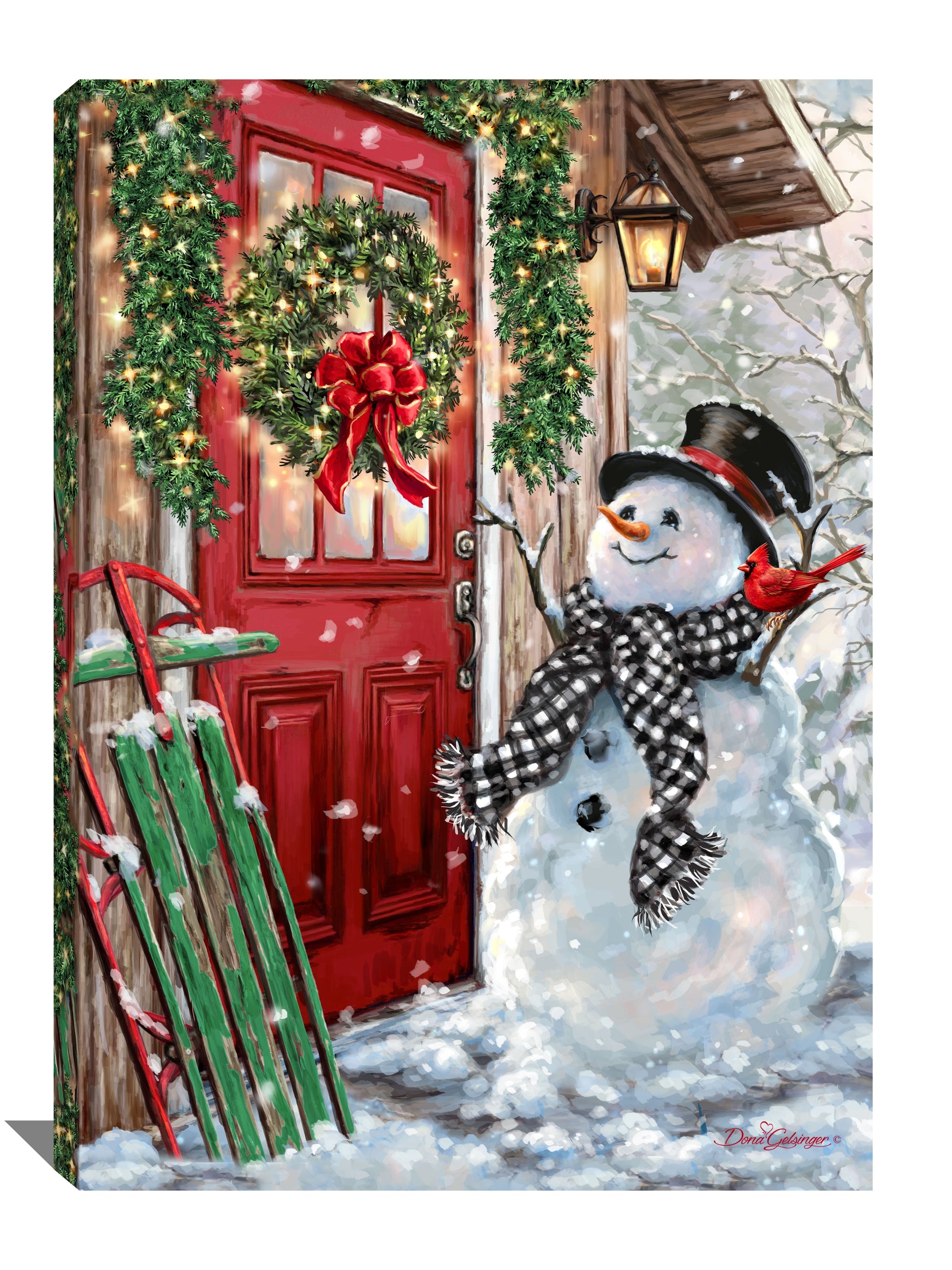 Canvas Wall Art Crimson Red Door Rustic Snowman Porch Art