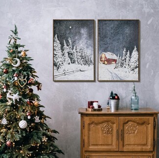 Canvas Wall Art Diptych Set Starry Night Christmas Decor