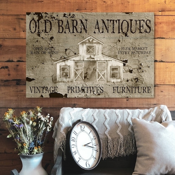 Canvas Wall Art: Distressed Antique Barn Illustration Sign Decor