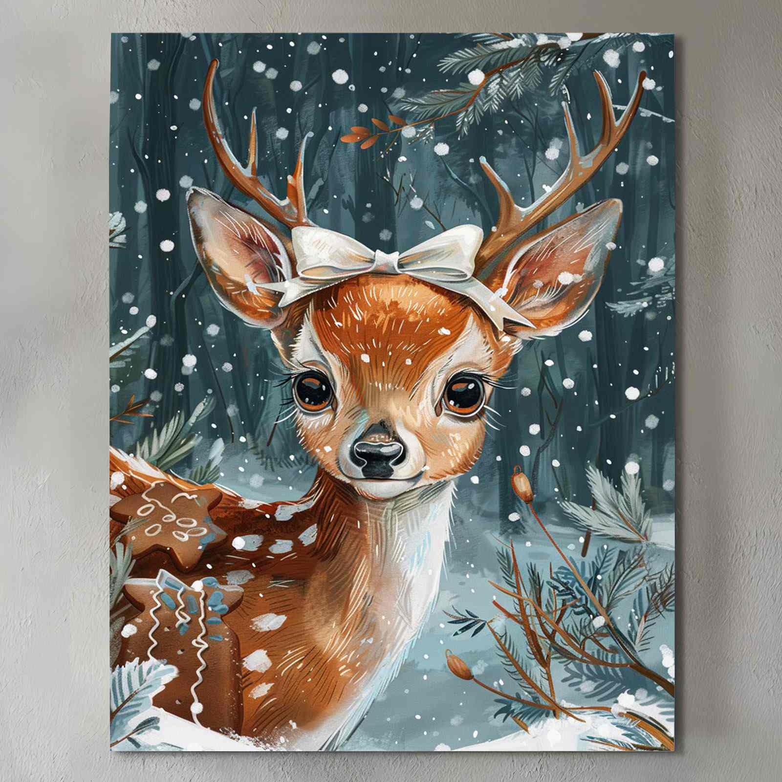 Canvas Wall Art Gingerbread Star Accents Whimsical Deer Art