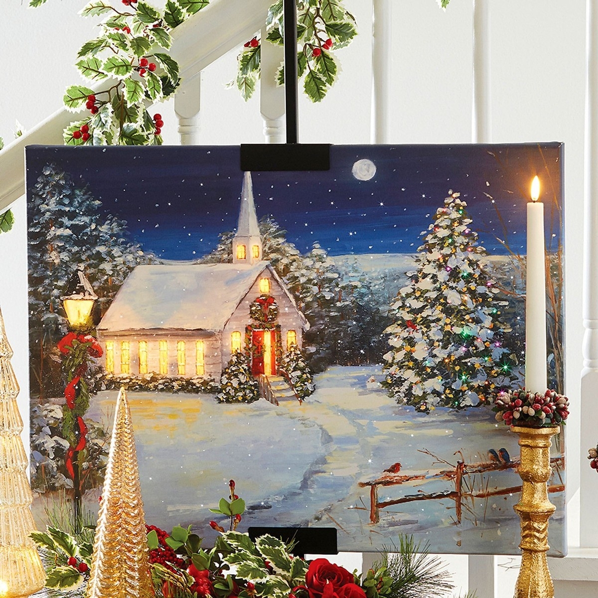 Canvas Wall Art LED Backlighting Winter Church Canvas Print