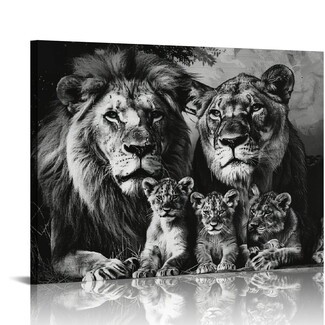 Canvas Wall Art Lion Family Grouping Mirror Reflection