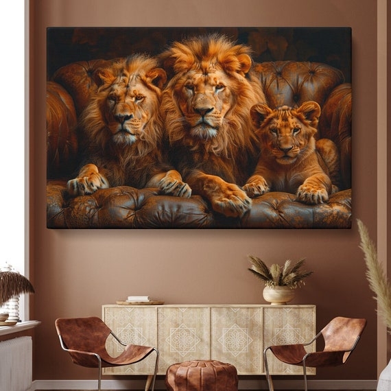 Canvas Wall Art Majestic Lion Portrait Earth Tones