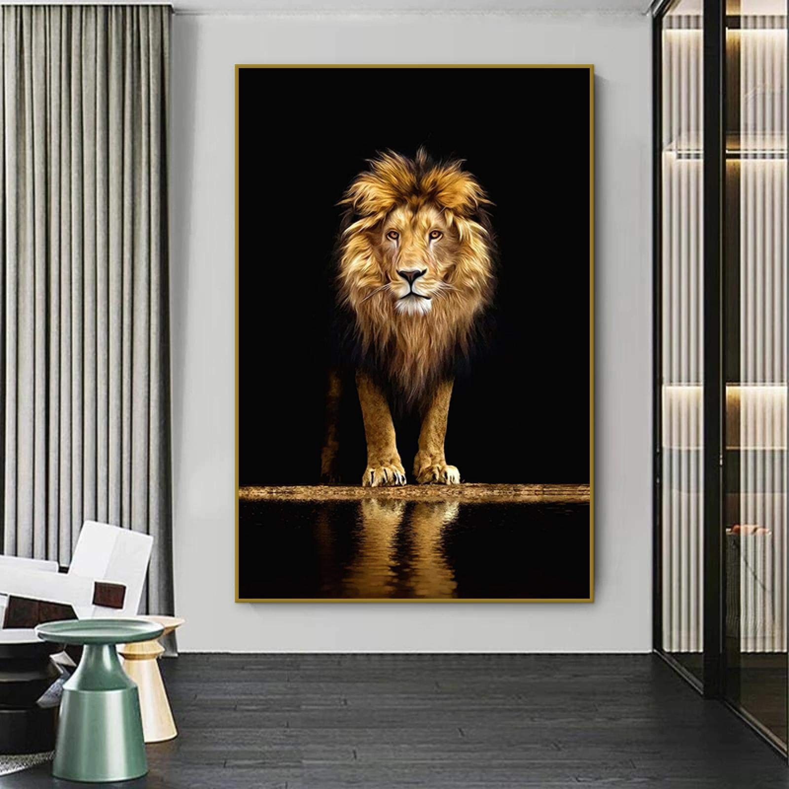 Canvas Wall Art Mirrored Reflection Gold Frame Decor
