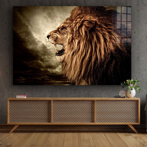 Canvas Wall Art Perforated Mesh Doors Roaring Lion