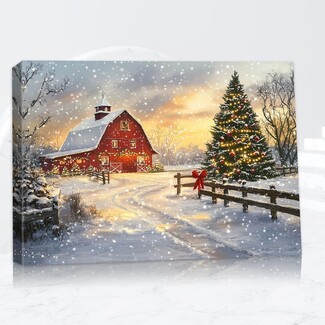 Canvas Wall Art Red Barn Farmhouse Winter Scene Painting