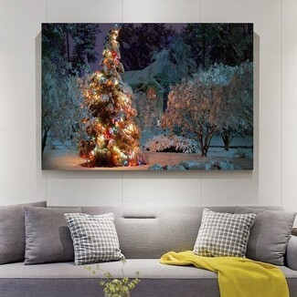 Canvas Wall Art Snowy Winter Scene Modern Holiday Landscape