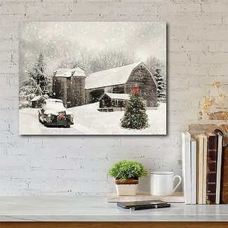 Canvas Wall Art Vintage Truck Wreath Rustic Holiday Print
