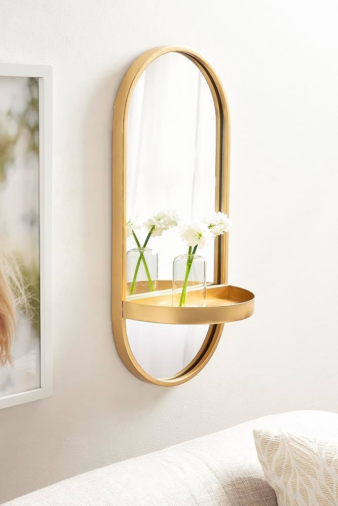Capsule Mirror Gold Metal Pill Shape Storage Shelf