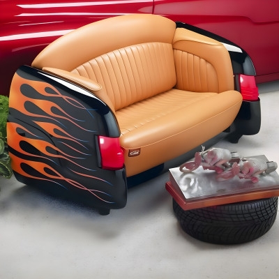 Car Couch having Flame Paint Job Custom Car Furniture