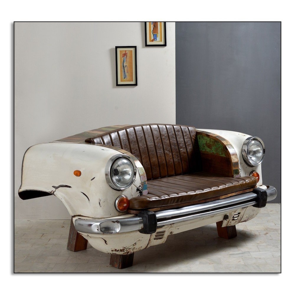 Car Sofa Ribbed Brown Seating Recycled Car Furniture