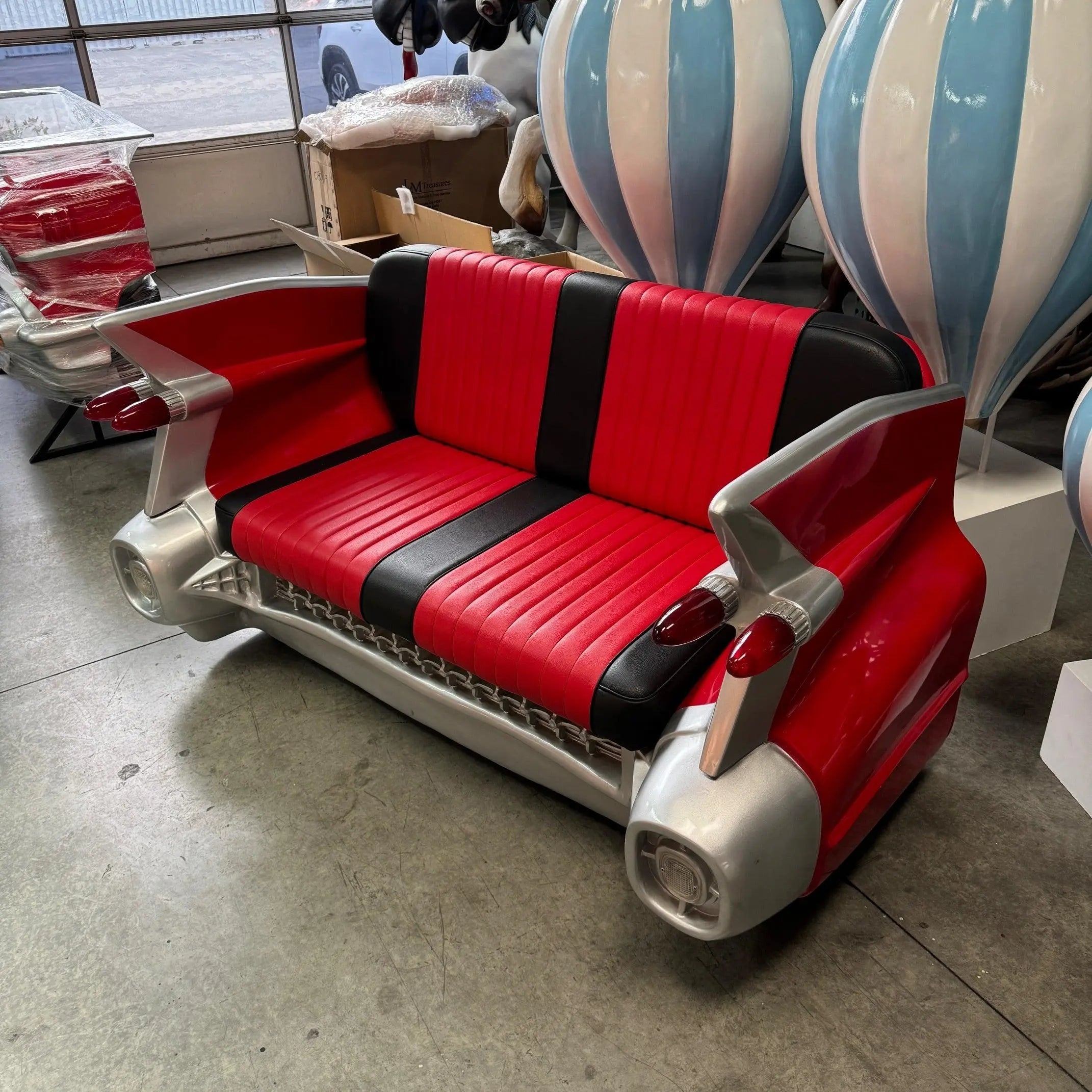 Car Sofa using Car Body Base Red Cadillac Car Sofa Statue