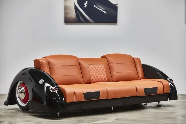 Car Sofa Whitewall Wheel Base Glossy Black Fender Seating