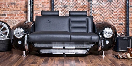 Car Sofa with Chrome Accents Industrial Garage Seating