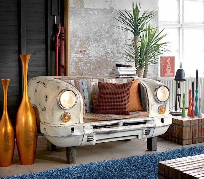 Car Sofa with Slatted Wood Seat Illuminated Car Couch