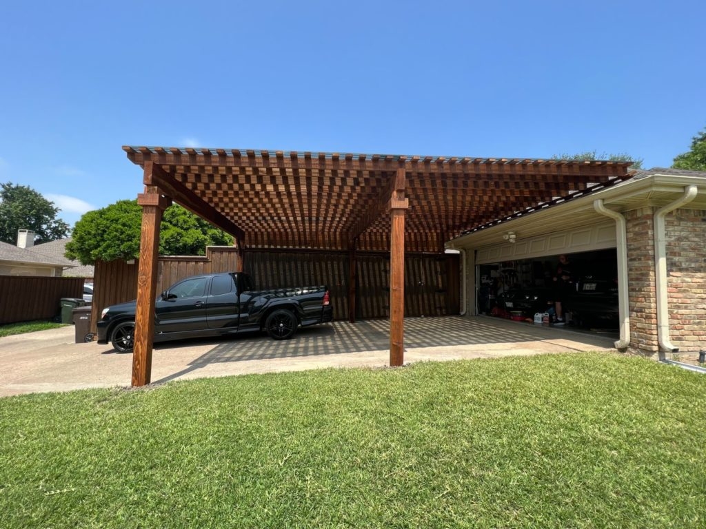 Carport Pergola Dense Rafter Pattern and Custom Cedar Design