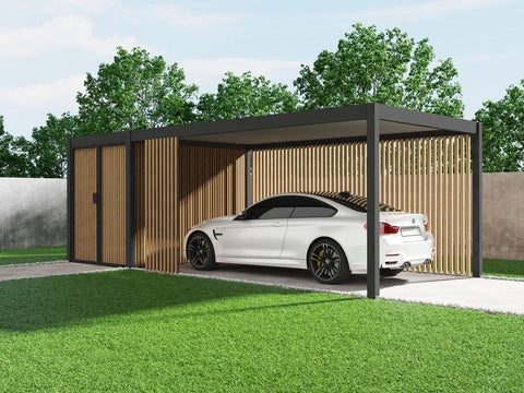Carport Vertical Slat Wall and Integrated Storage Design