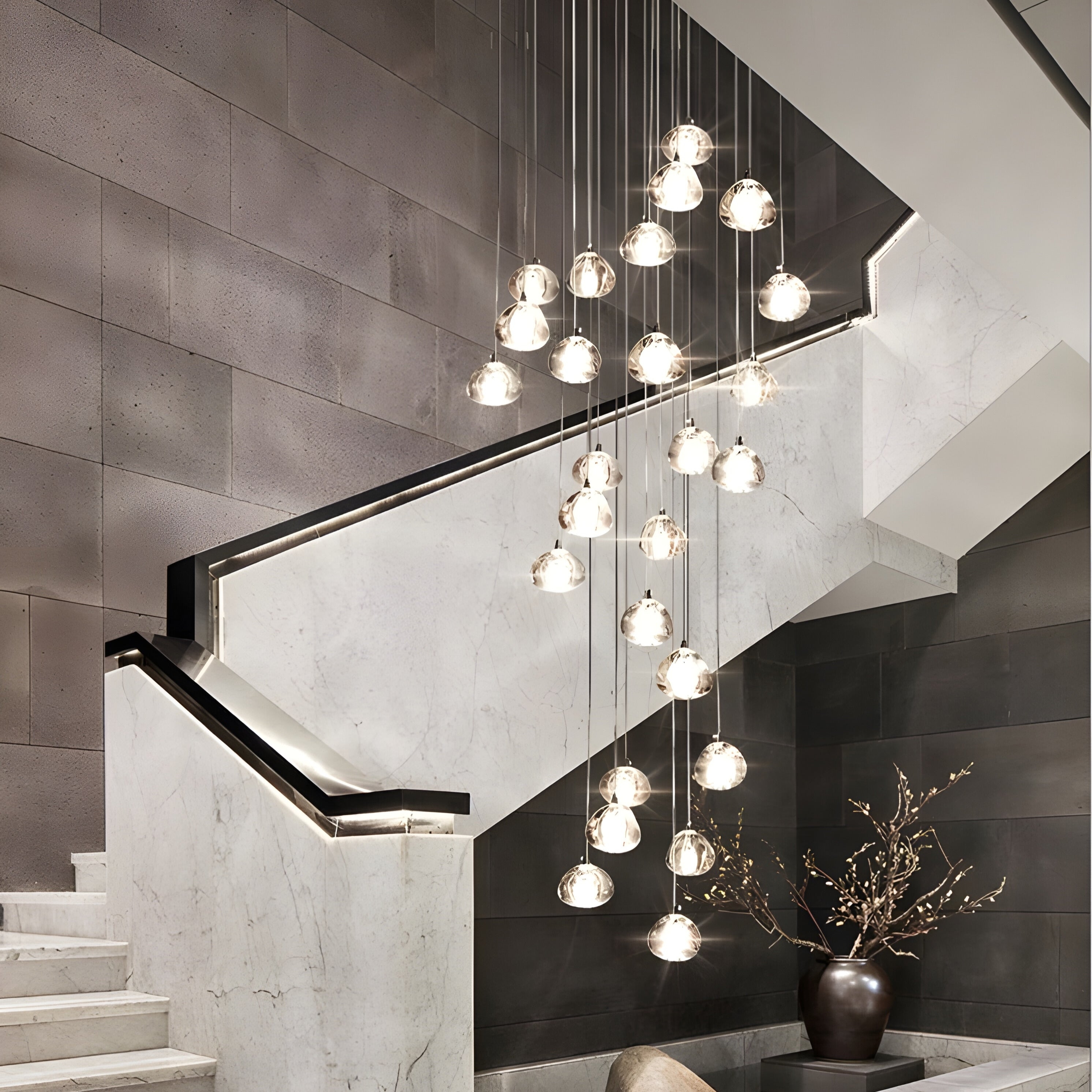 Cascade Pendant Light with Organic Glass Droplets Clear