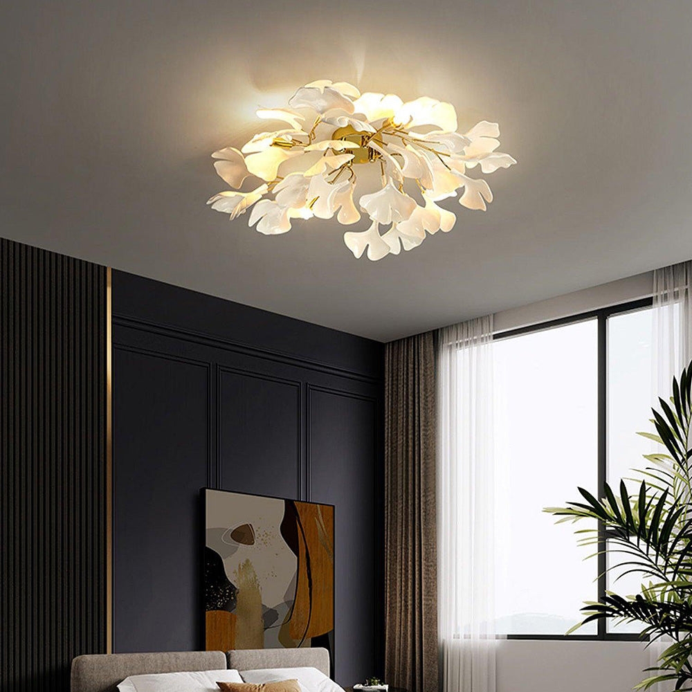 Ceiling Light Ginkgo Leaf Silhouette Polished Cream and Gold