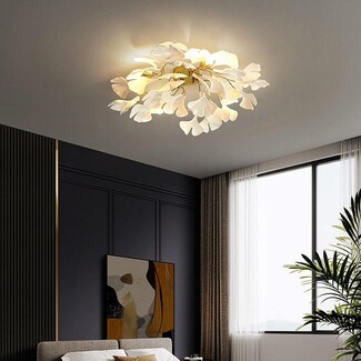 Ceiling Light Ginkgo Leaf Silhouette Polished Cream and Gold