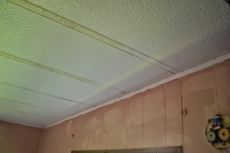 Ceiling Panels: Horizontal Batten Strips and Stippled Finish