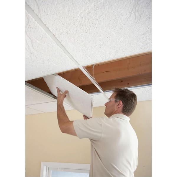 Ceiling Tile: T-Bar System and Matte White Stucco Surface