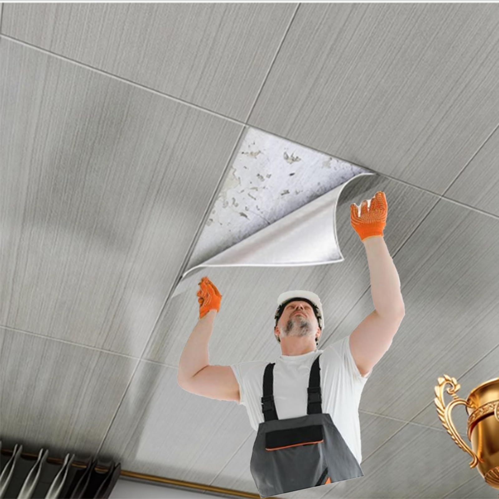 Ceiling Tiles: Peel and Stick Grey Waterproof Cladding