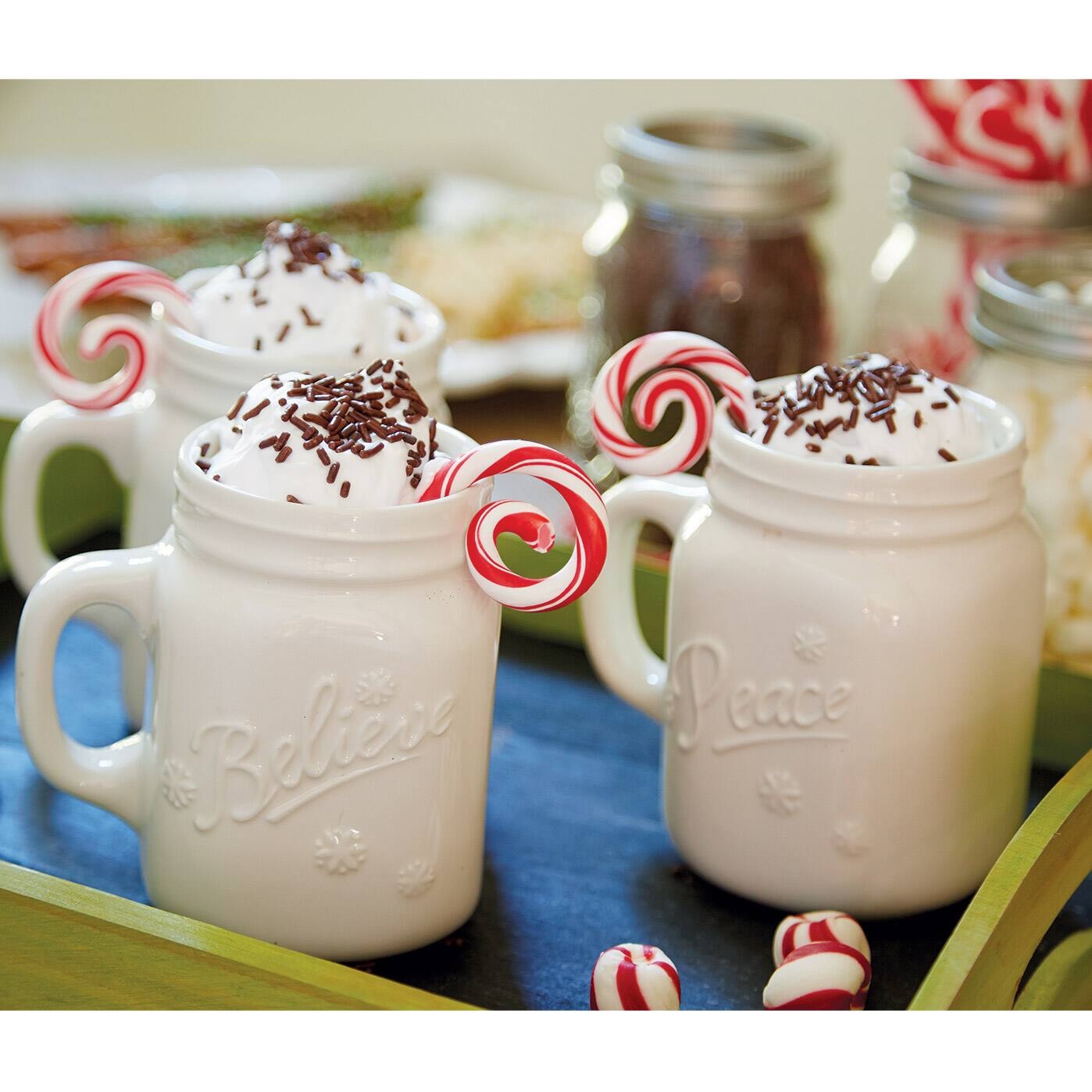Ceramic Mug: Embossed Believe Text Mason Jar Silhouette Cocoa Cup
