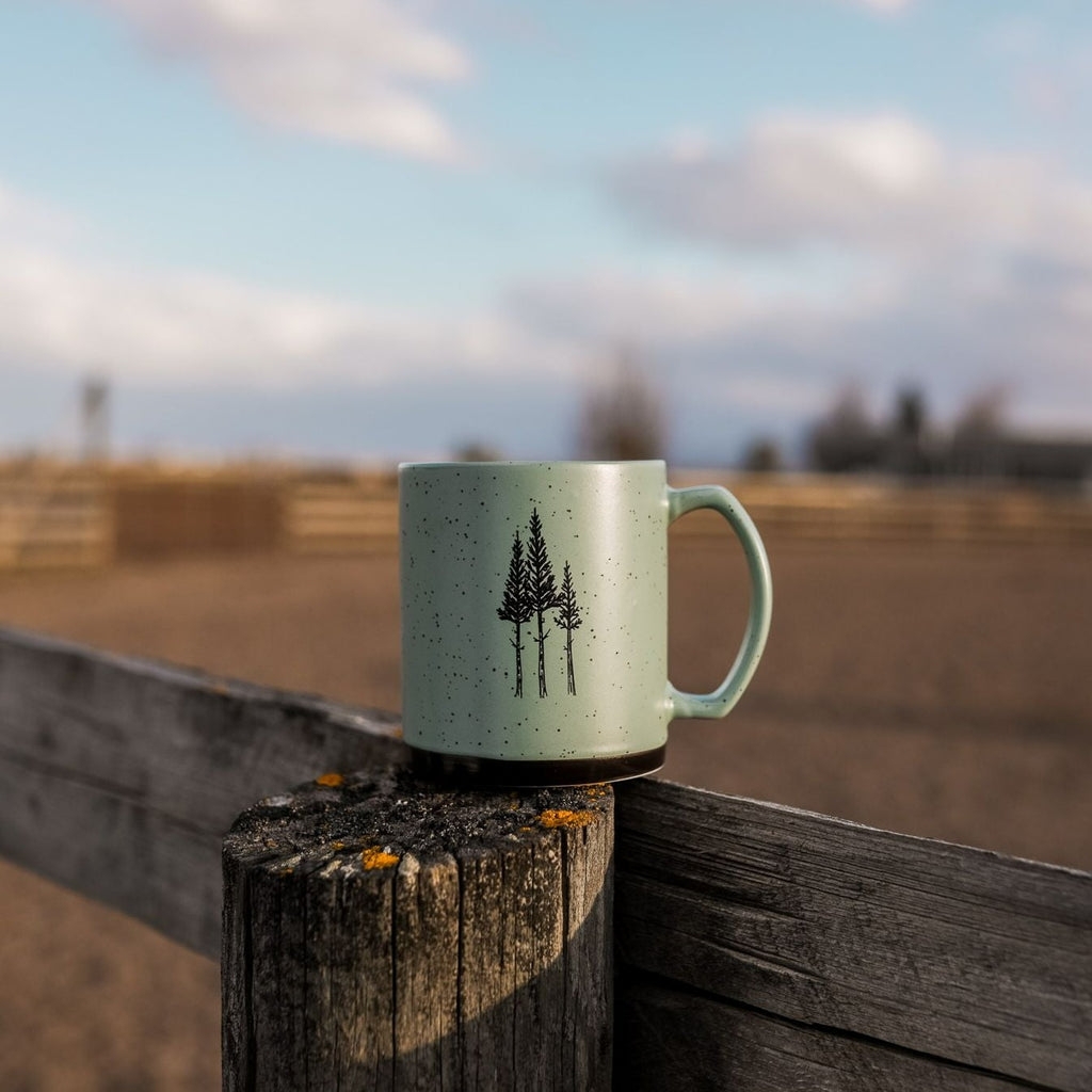 Ceramic Mug in Sage Green Speckle with Dark Base Mountain Lodge Style