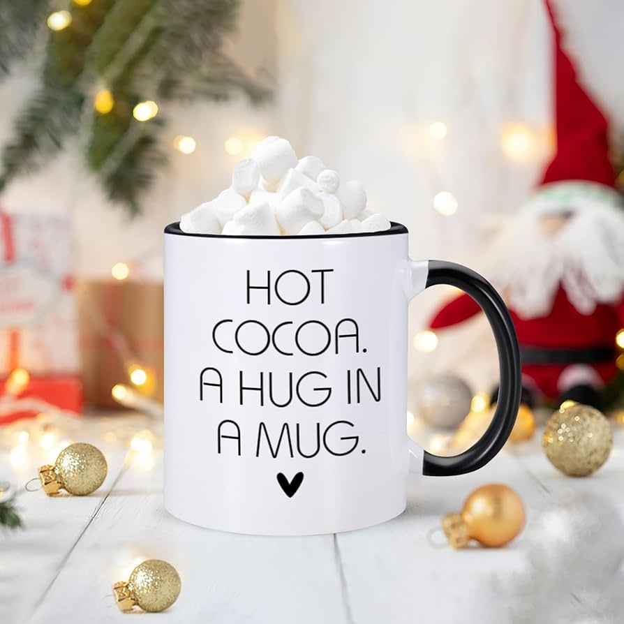 Ceramic Mug: Typographic Print Black Rim Minimalist Christmas Mug