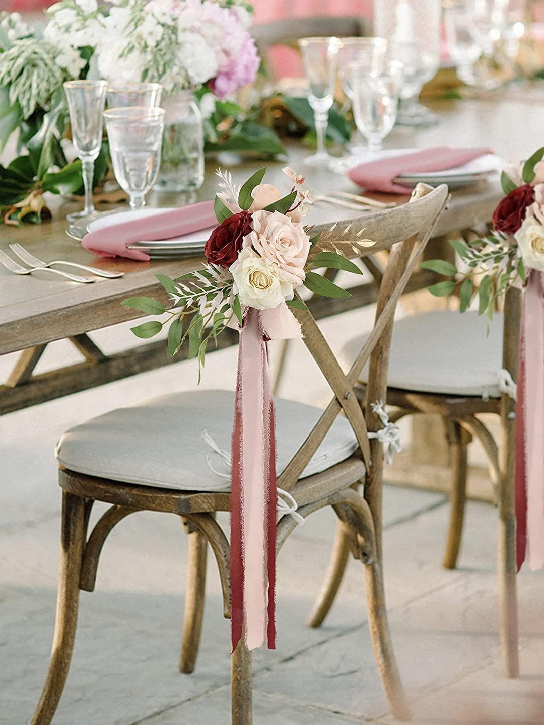 Chair Decor: Burgundy Blush Palette Trailing Ribbon Streamer