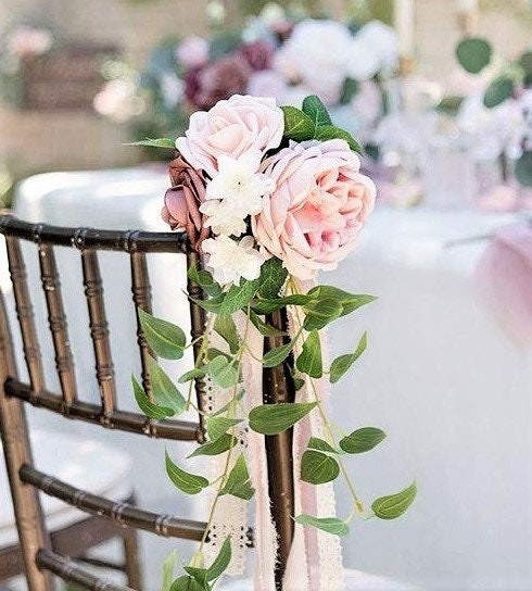 Chair Floral Decor: Lace Ribbon Accent Trailing Greenery