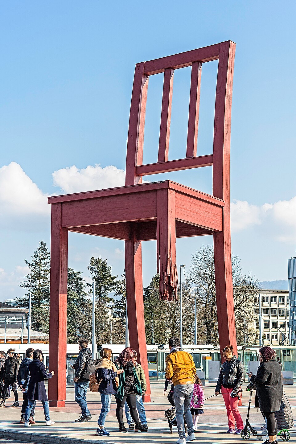 Chair Sculpture Deep Red Broken Leg Red Chair Art Piece