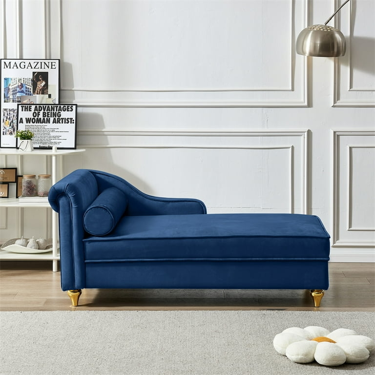 Chaise Lounge Navy Velvet Gold Leg Chic Storage Lounge