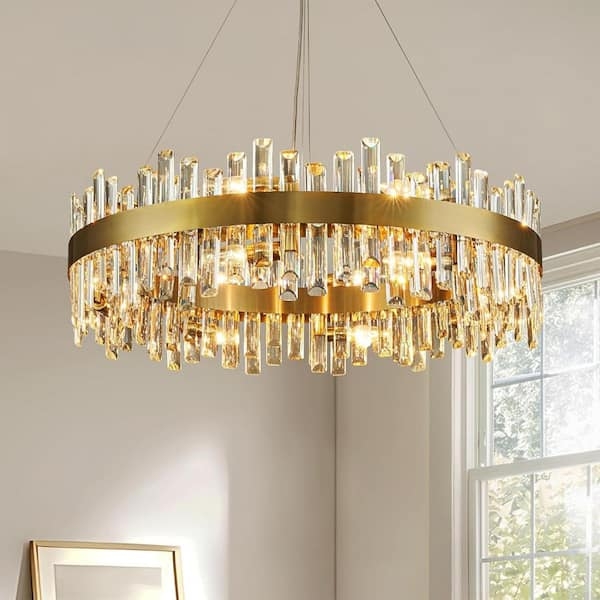 Chandelier Brass Gold Finish Tiered Vertical Glass Rod Lighting