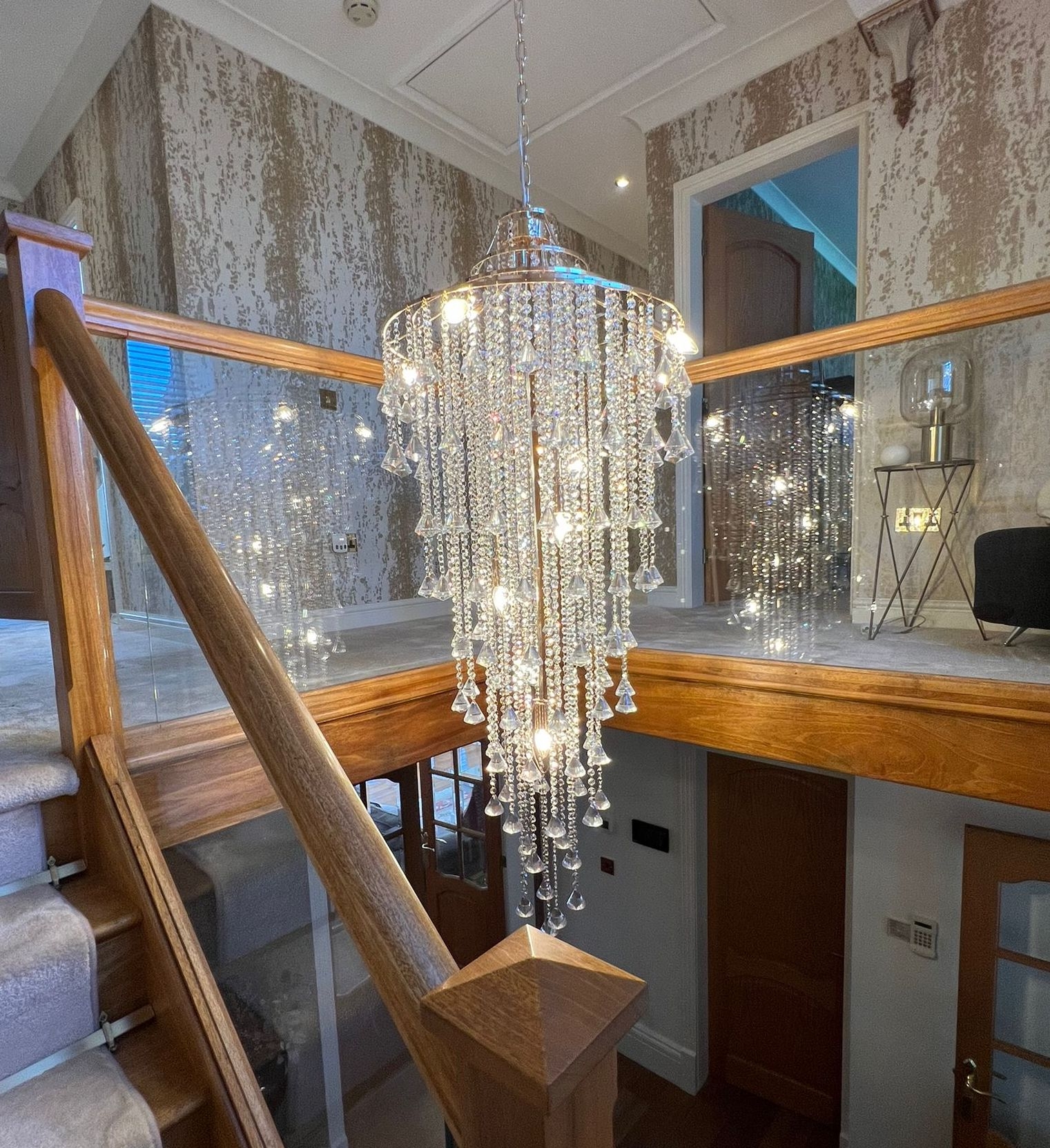 Chandelier Cascading Crystal Droplets for Stair Landings