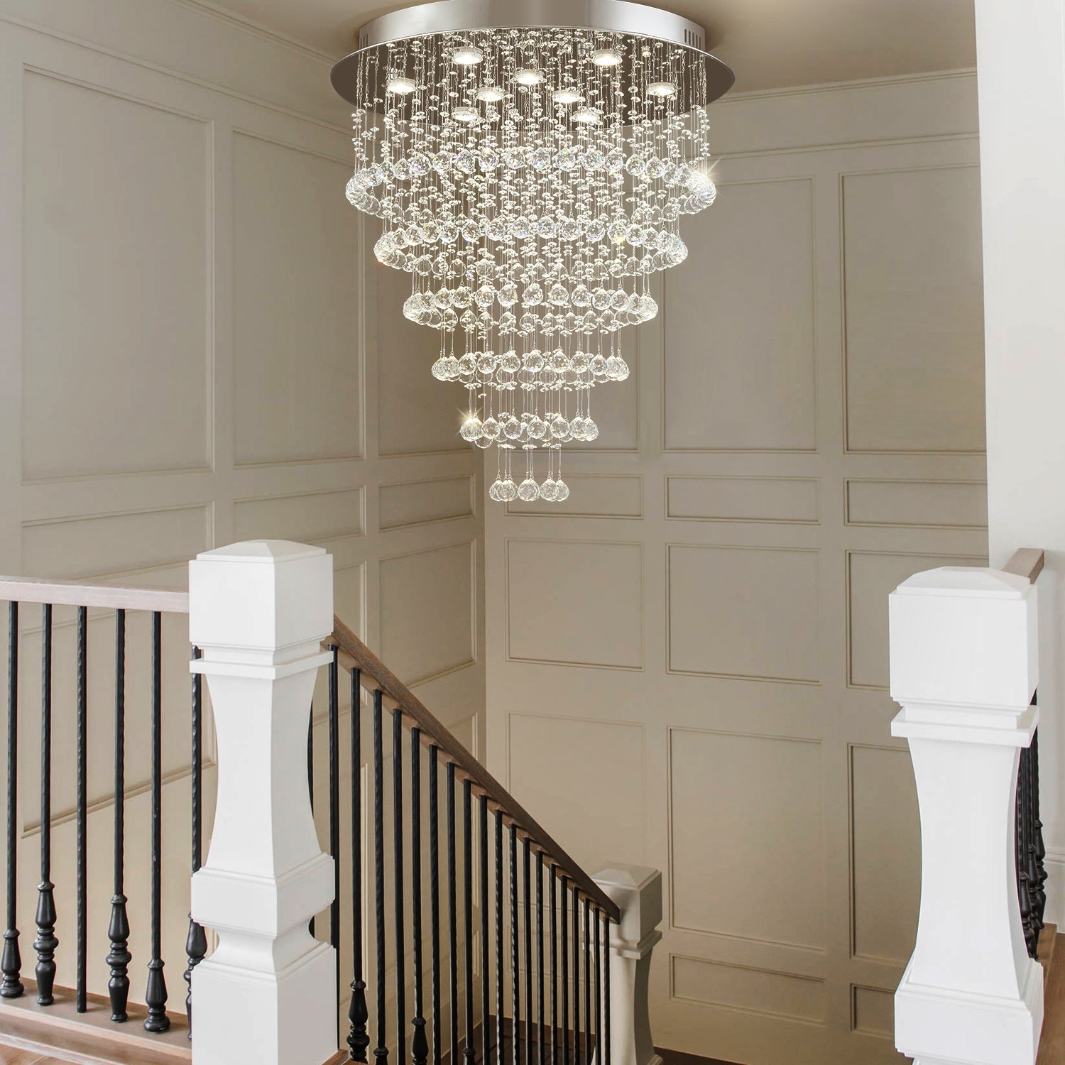 Chandelier Cascading Crystals Multi Tier Staircase Landing Lighting
