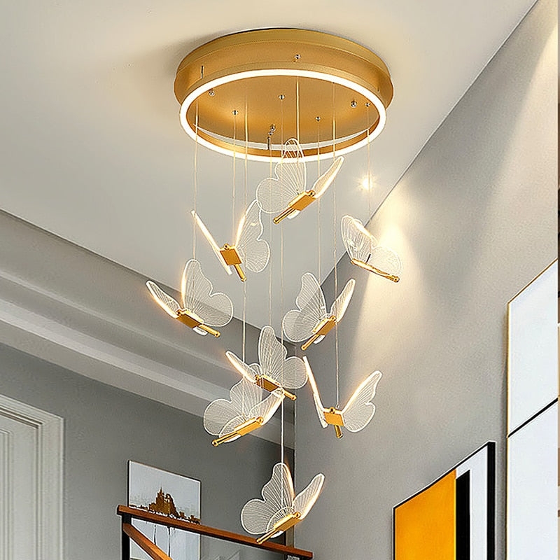 Chandelier Cascading Pendant Gold Multi-Light Fixture