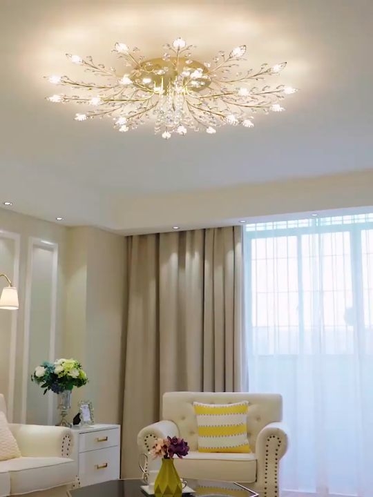 Chandelier Champagne Flush Mount with Branching Crystal Arms
