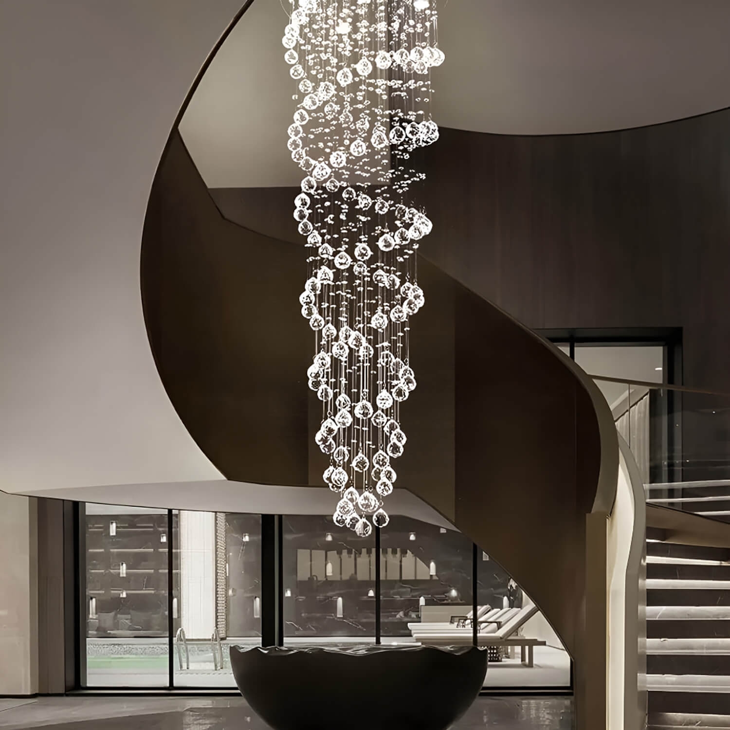 Chandelier Double Spiral Form and Raindrop Spheres