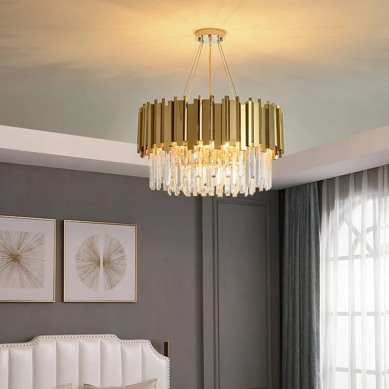 Chandelier Gold Colonnade Slats Luxury Semi-Flushmount Fixture