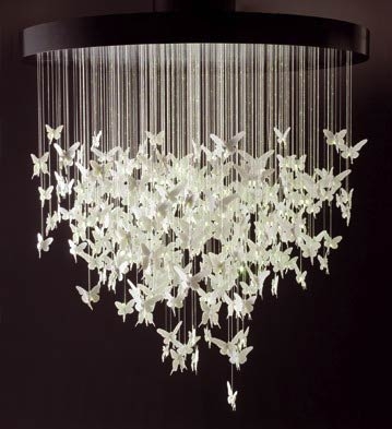 Chandelier Matte Black Frame Sculptural Butterfly Lighting